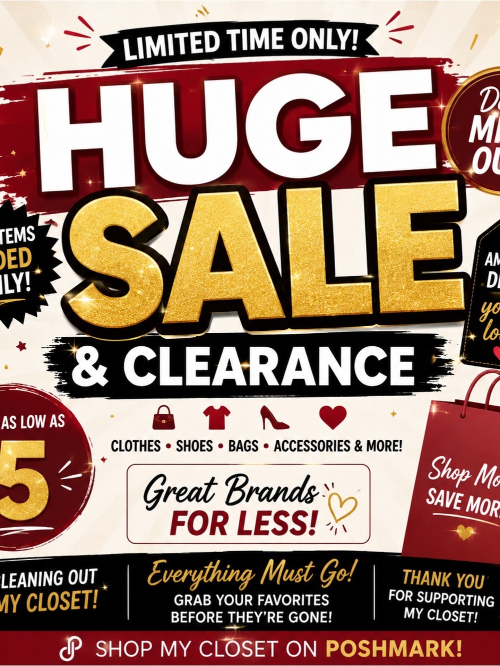 HUGE SALE & CLEARANCE Poster - Gold and Red